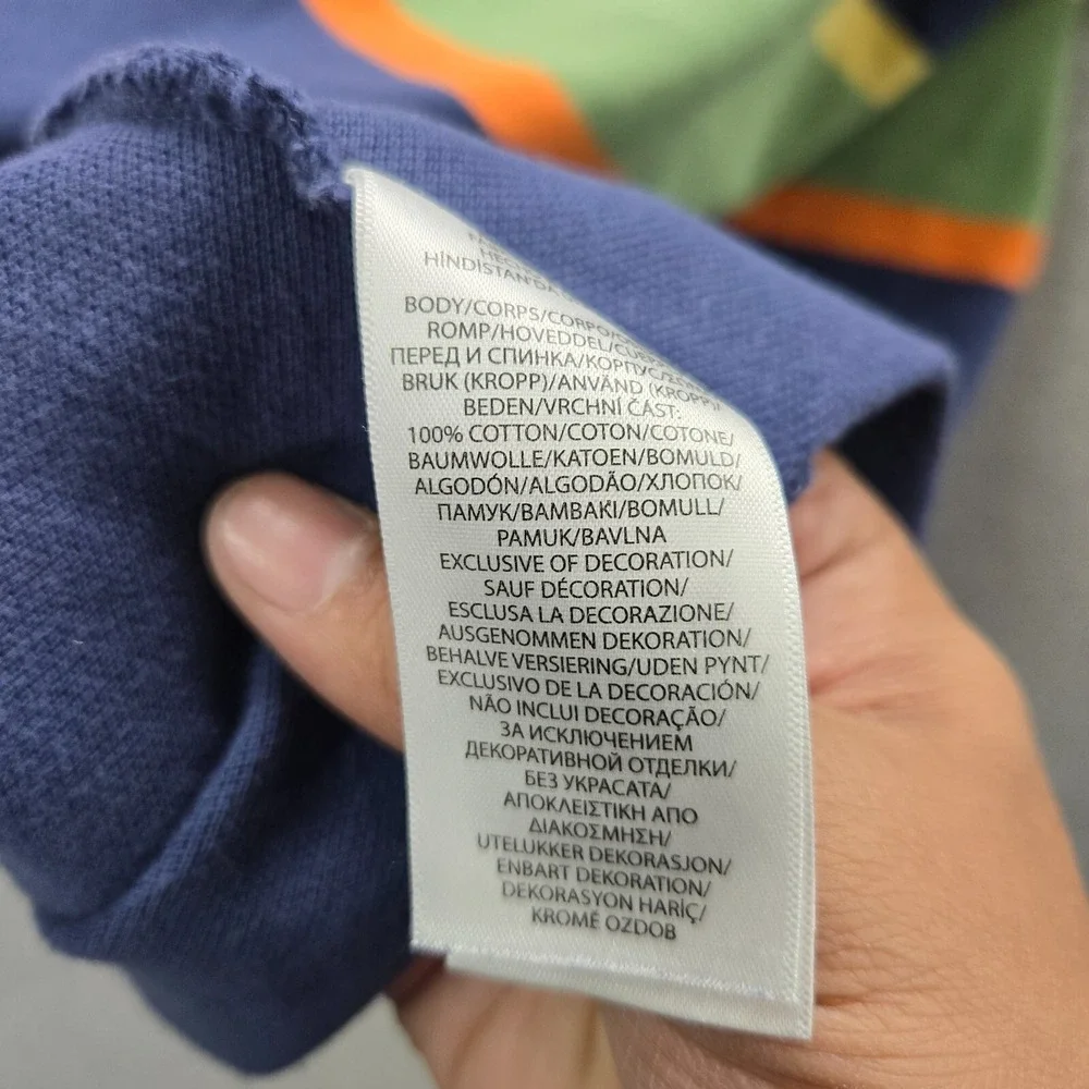 Ralph Lauren Men Polo Shirt Large Blue Striped‎ Collar Short Sleeve Cotton